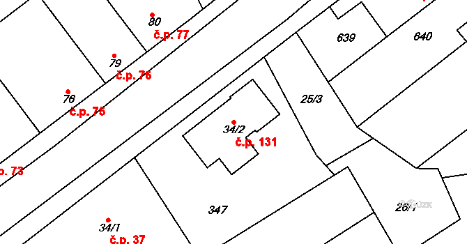 Mratín 131 na parcele st. 34/2 v KÚ Mratín, Katastrální mapa