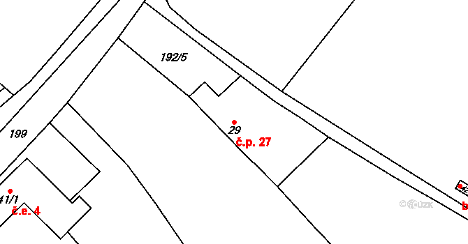 Samosoly 27, Pluhův Žďár na parcele st. 29 v KÚ Samosoly, Katastrální mapa
