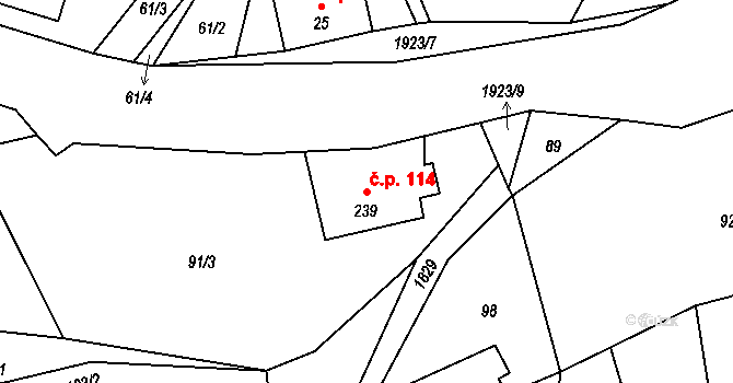 Andělka 114, Višňová na parcele st. 239 v KÚ Andělka, Katastrální mapa