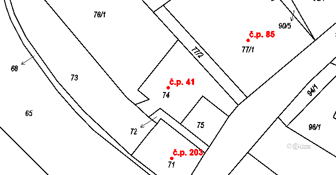Loučná 41, Hrádek nad Nisou na parcele st. 74 v KÚ Loučná, Katastrální mapa