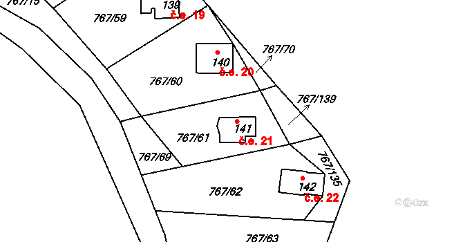 Mukov 21, Hrobčice na parcele st. 141 v KÚ Mukov, Katastrální mapa