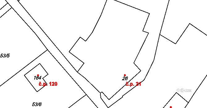 Horní Stakory 21, Kosmonosy na parcele st. 26 v KÚ Horní Stakory, Katastrální mapa