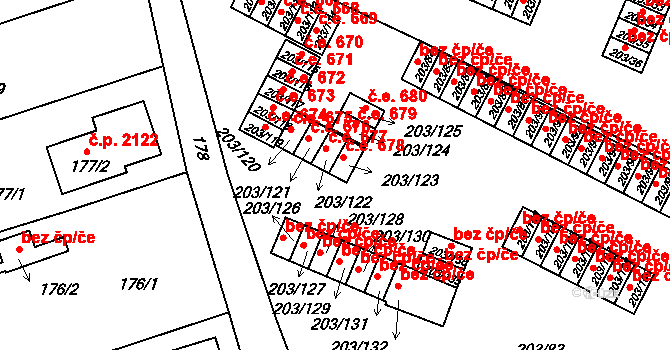 Tachov 678 na parcele st. 203/123 v KÚ Tachov, Katastrální mapa