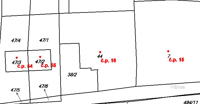 Obora 16, Chomutice na parcele st. 44 v KÚ Obora u Chomutic, Katastrální mapa