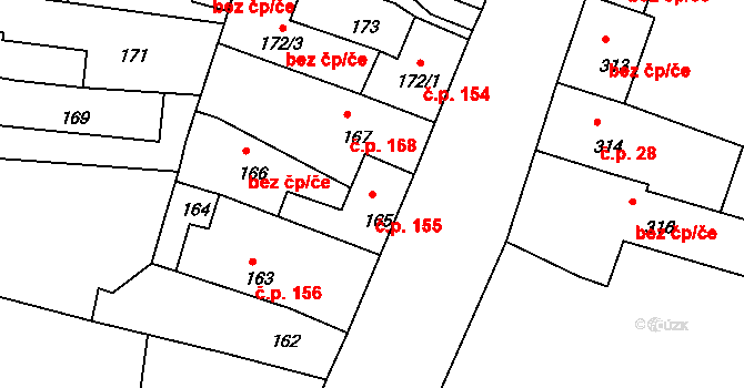Mimoň III 155, Mimoň na parcele st. 165 v KÚ Mimoň, Katastrální mapa