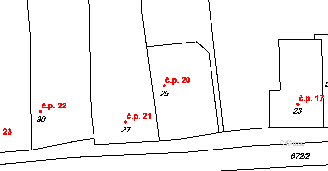 Podbradec 20, Mšené-lázně na parcele st. 25 v KÚ Podbradec, Katastrální mapa