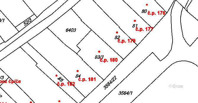Rožnov pod Radhoštěm 180 na parcele st. 83/1 v KÚ Rožnov pod Radhoštěm, Katastrální mapa