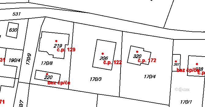 Valy 122 na parcele st. 206 v KÚ Valy u Mariánských Lázní, Katastrální mapa