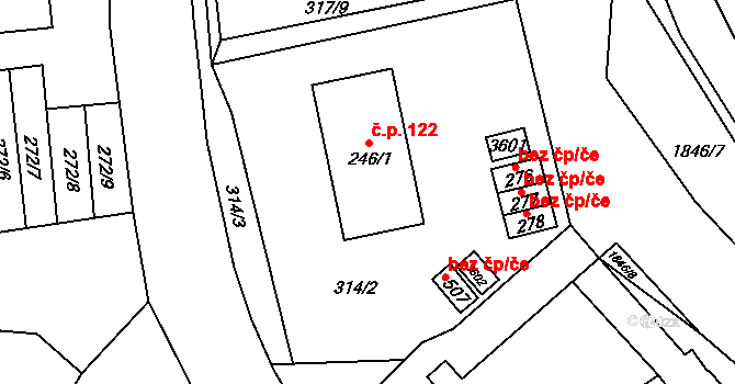 Žichlínek 122 na parcele st. 246/1 v KÚ Žichlínek, Katastrální mapa