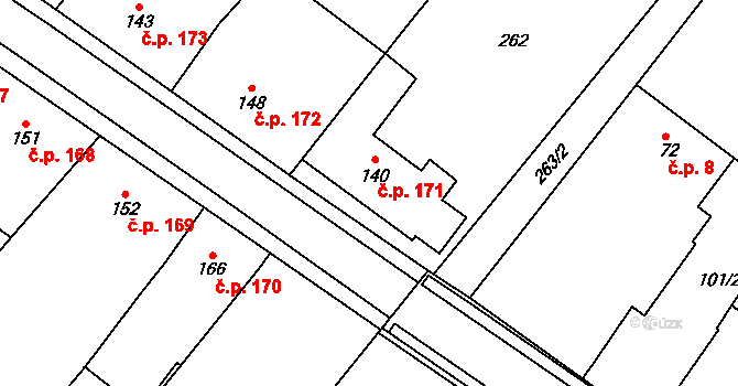Nové Syrovice 171 na parcele st. 140 v KÚ Nové Syrovice, Katastrální mapa