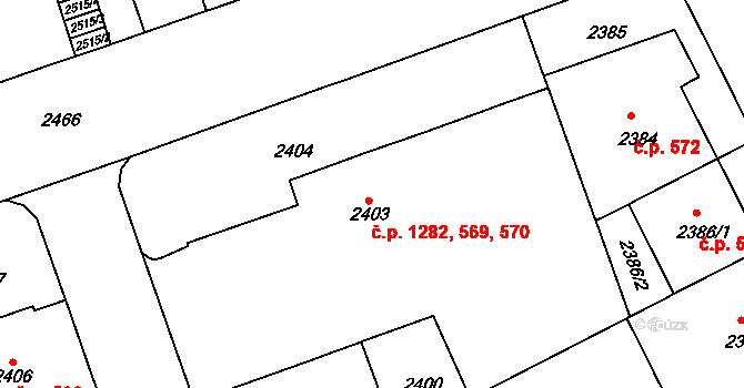 Černá Pole 569,570,1282, Brno na parcele st. 2403 v KÚ Černá Pole, Katastrální mapa