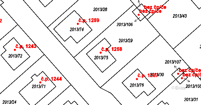 Pelhřimov 1258 na parcele st. 2013/75 v KÚ Pelhřimov, Katastrální mapa