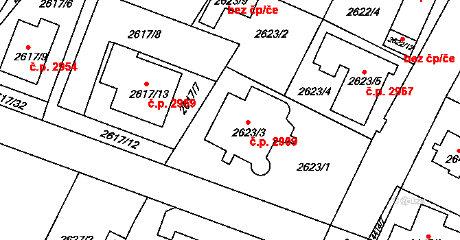 Teplice 2909 na parcele st. 2623/3 v KÚ Teplice, Katastrální mapa
