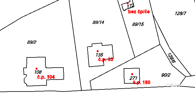 Borek 33, Rokycany na parcele st. 135 v KÚ Borek u Rokycan, Katastrální mapa