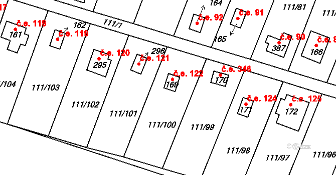 Podhoří 122, Cheb na parcele st. 169 v KÚ Podhoří u Chebu, Katastrální mapa