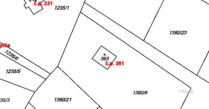 Bublava 361 na parcele st. 363 v KÚ Bublava, Katastrální mapa