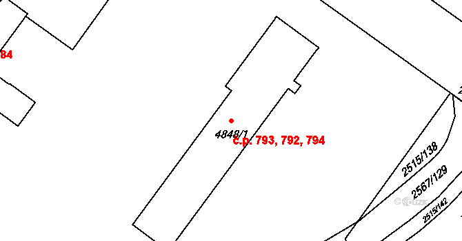 Kolín II 792,793,794, Kolín na parcele st. 4848/1 v KÚ Kolín, Katastrální mapa