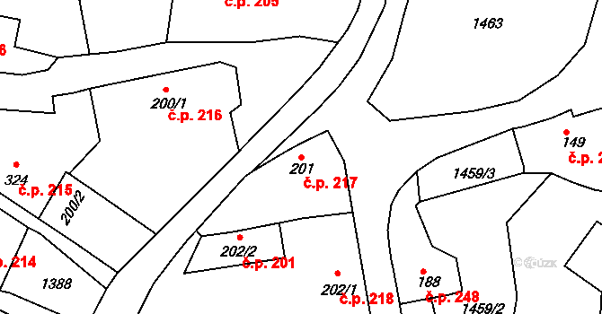 Strmilov 217 na parcele st. 201 v KÚ Strmilov, Katastrální mapa