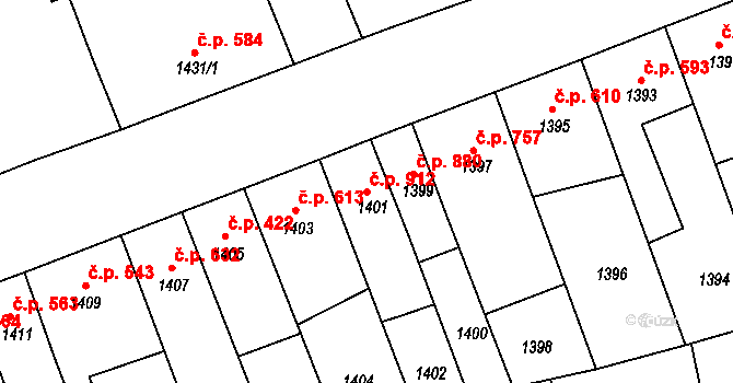 Turnov 912 na parcele st. 1401 v KÚ Turnov, Katastrální mapa