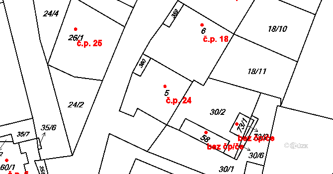 Libořezy 24, Stříbřec na parcele st. 5 v KÚ Libořezy, Katastrální mapa