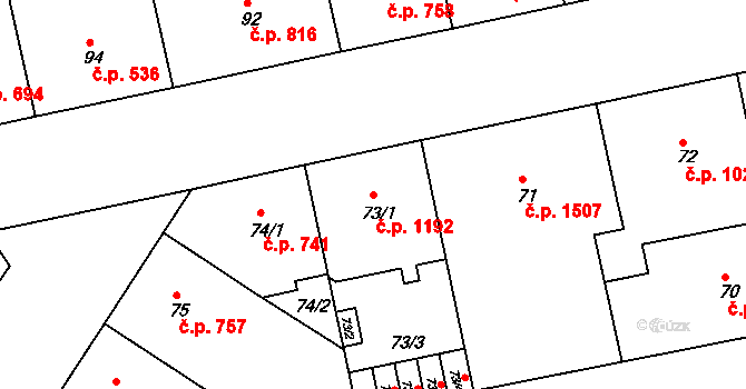 Žižkov 1192, Praha na parcele st. 73/1 v KÚ Žižkov, Katastrální mapa