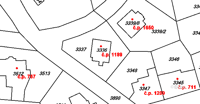Modřany 1189, Praha na parcele st. 3336 v KÚ Modřany, Katastrální mapa