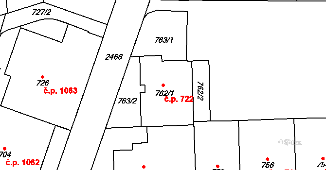 Vršovice 722, Praha na parcele st. 762/1 v KÚ Vršovice, Katastrální mapa