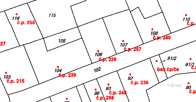 Zdice 226 na parcele st. 106 v KÚ Zdice, Katastrální mapa
