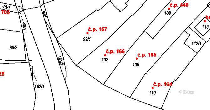 Sedlčany 166 na parcele st. 102 v KÚ Sedlčany, Katastrální mapa