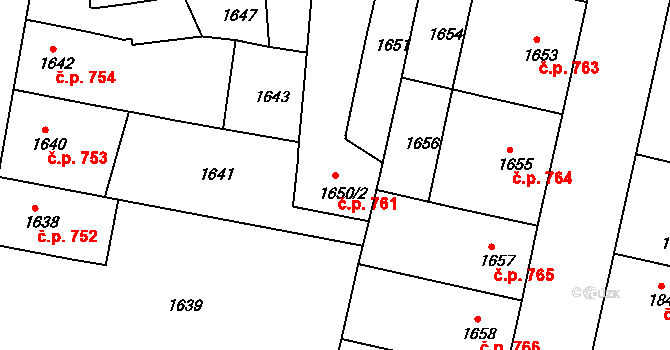 České Budějovice 5 761, České Budějovice na parcele st. 1650/2 v KÚ České Budějovice 5, Katastrální mapa