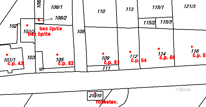 Červený Hrádek 51, Jirkov na parcele st. 109 v KÚ Červený Hrádek u Jirkova, Katastrální mapa