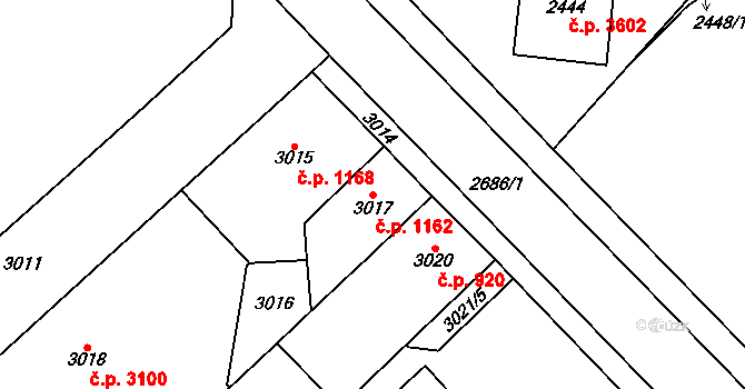 Chomutov 1162 na parcele st. 3017 v KÚ Chomutov I, Katastrální mapa