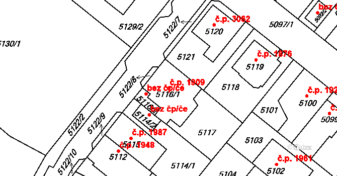 Chomutov 1909 na parcele st. 5116/1 v KÚ Chomutov I, Katastrální mapa