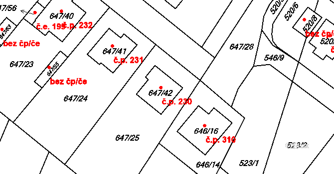 Vojkovice 230 na parcele st. 647/42 v KÚ Vojkovice u Židlochovic, Katastrální mapa