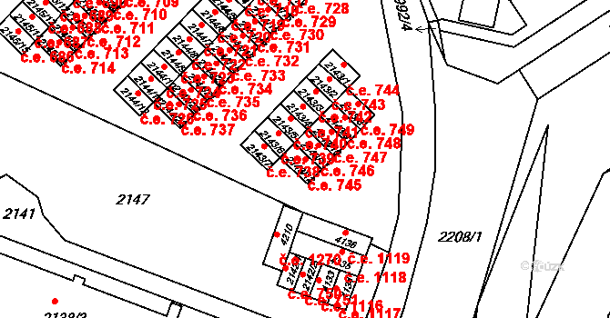 Kuřim 745 na parcele st. 2143/12 v KÚ Kuřim, Katastrální mapa