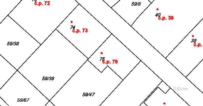 Loukonosy 79, Žiželice na parcele st. 75 v KÚ Loukonosy, Katastrální mapa