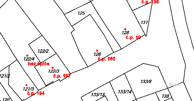 Medlov 160 na parcele st. 126 v KÚ Medlov, Katastrální mapa