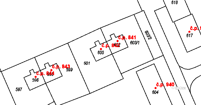 Oslavany 842 na parcele st. 600 v KÚ Oslavany, Katastrální mapa
