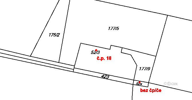Betlem 18, Samšina na parcele st. 52/3 v KÚ Drštěkryje, Katastrální mapa