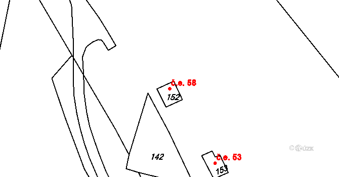 Rašovice 58, Klášterec nad Ohří na parcele st. 152 v KÚ Rašovice u Klášterce nad Ohří, Katastrální mapa