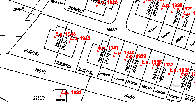 Kadaň 1941 na parcele st. 2953/155 v KÚ Kadaň, Katastrální mapa