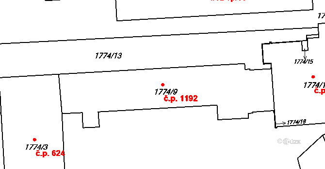 Třeboň II 1192, Třeboň na parcele st. 1774/9 v KÚ Třeboň, Katastrální mapa