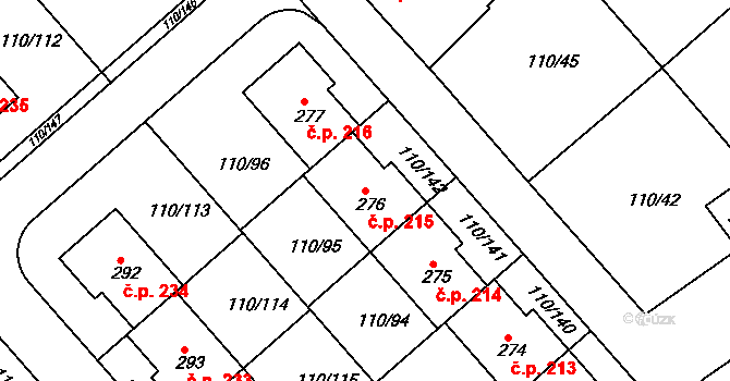 Mratín 215 na parcele st. 276 v KÚ Mratín, Katastrální mapa