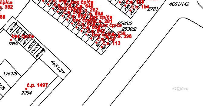 Veselí nad Moravou 153 na parcele st. 2386 v KÚ Veselí-Předměstí, Katastrální mapa