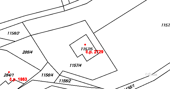 Rožnov pod Radhoštěm 2729 na parcele st. 1157/5 v KÚ Tylovice, Katastrální mapa