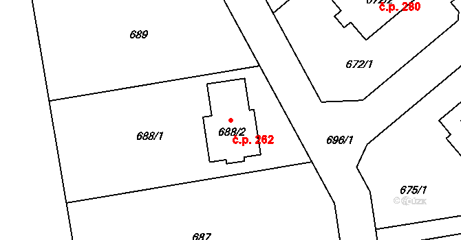 Jenišov 262 na parcele st. 688/2 v KÚ Jenišov, Katastrální mapa