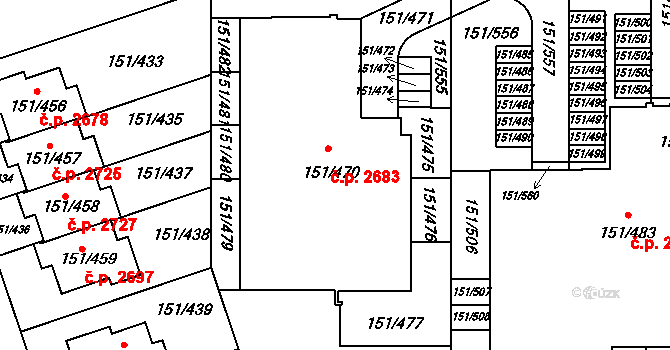 Stodůlky 2683, Praha na parcele st. 151/470 v KÚ Stodůlky, Katastrální mapa