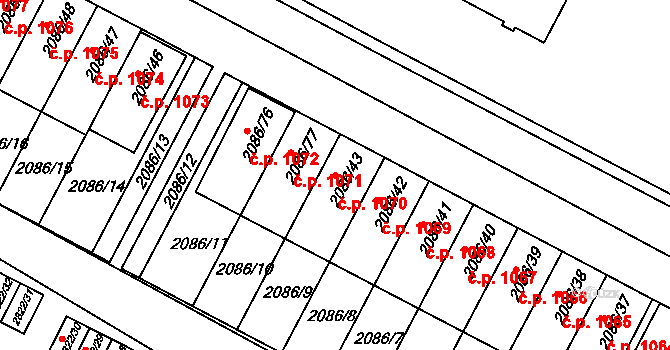 Jemnice 1070 na parcele st. 2086/43 v KÚ Jemnice, Katastrální mapa