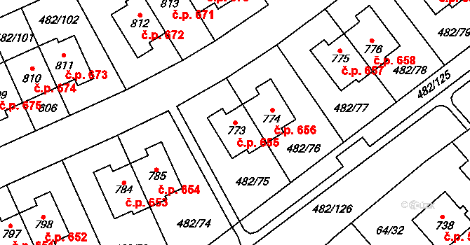 Nehvizdy 655 na parcele st. 773 v KÚ Nehvizdy, Katastrální mapa