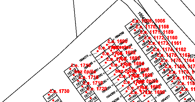 Teplické Předměstí 1703, Bílina na parcele st. 1664/279 v KÚ Bílina, Katastrální mapa